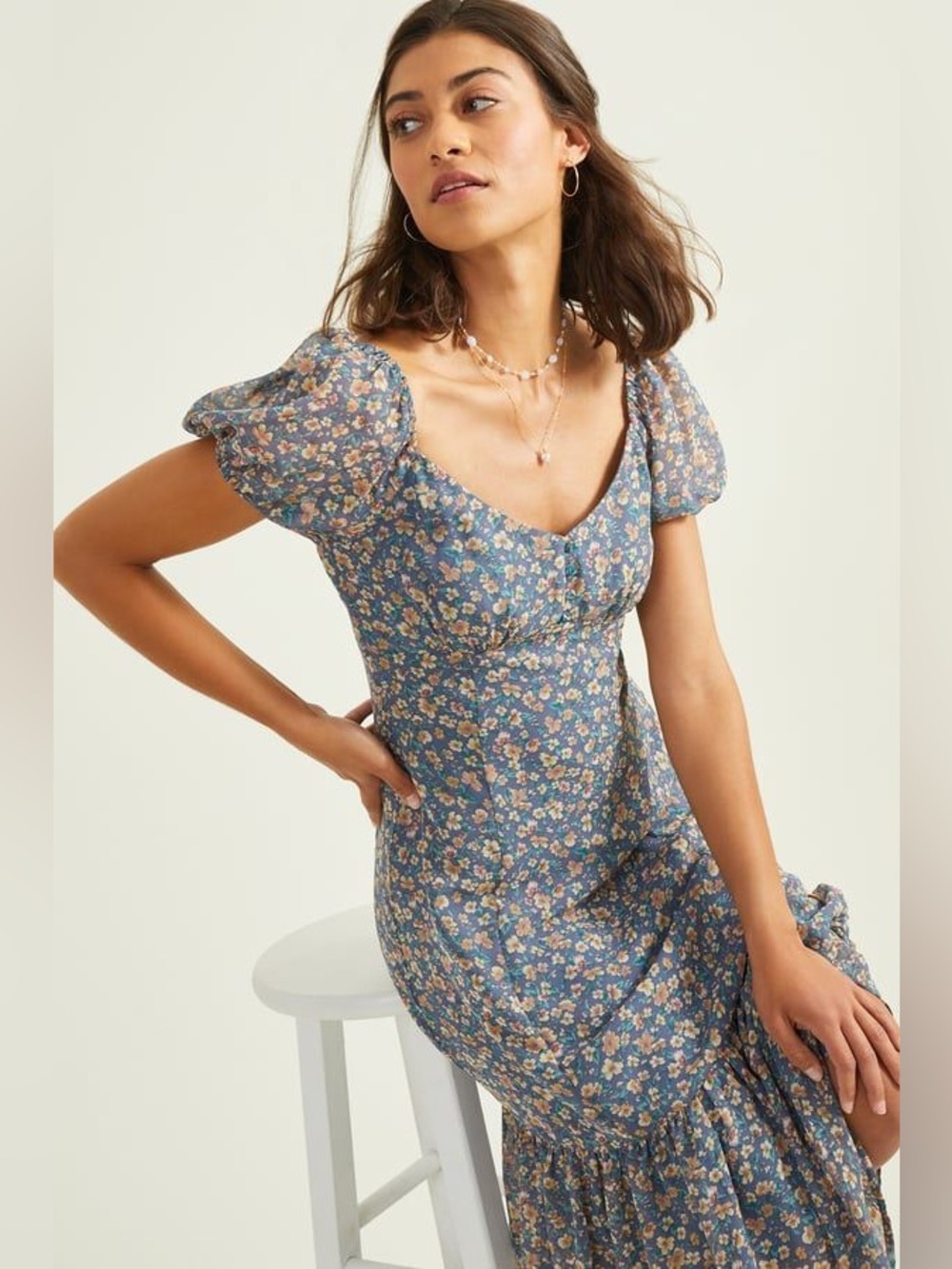 🪻 Altar'd State Floral Cottagecore Midi Dress Puff Sleeve Prairie Coquette Girly